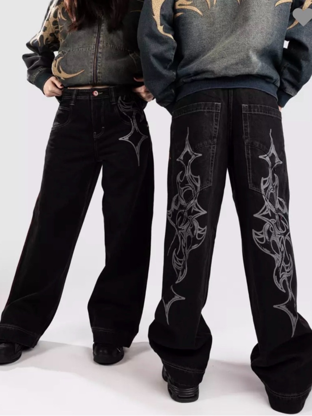 Vitriol Y2K Gothic Monster Noise Black Ultra Wide Leg Cyber Jeans